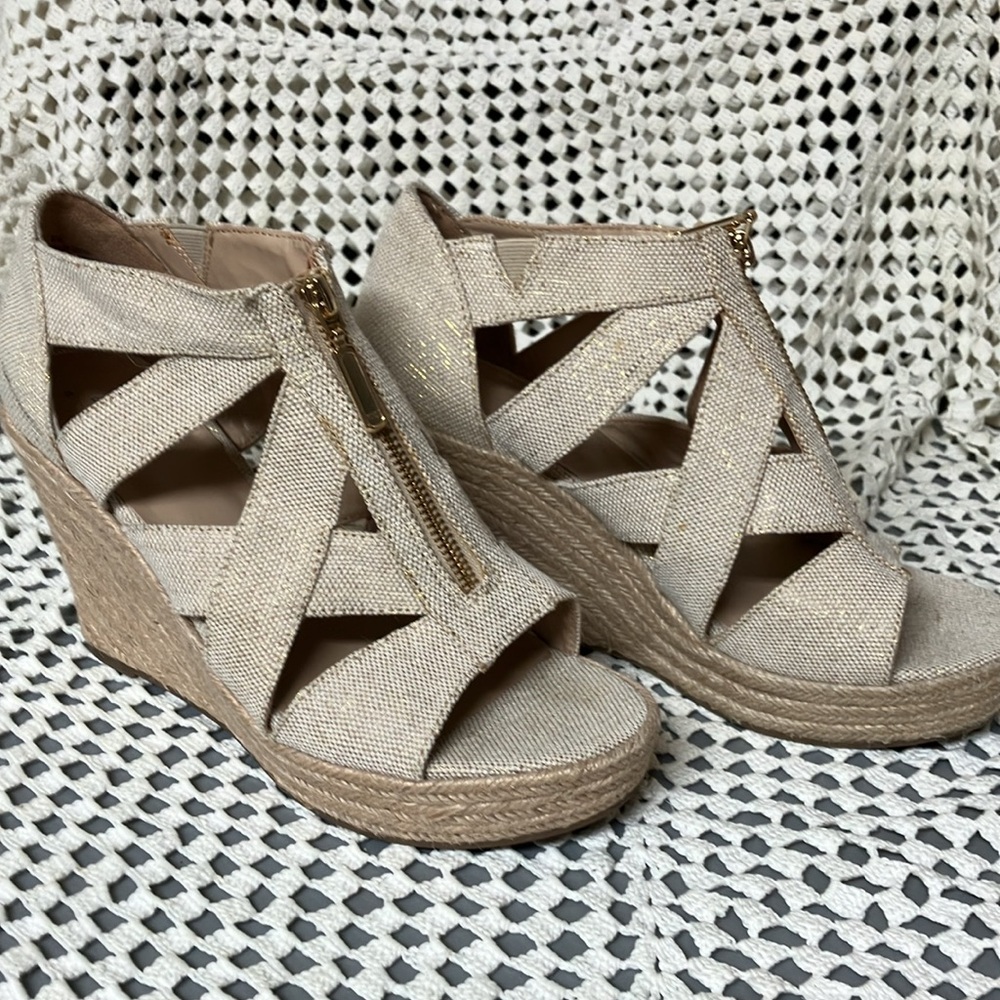 a new day  Beige Wedge Sandals with Gold Zipper - Picture 9 of 10